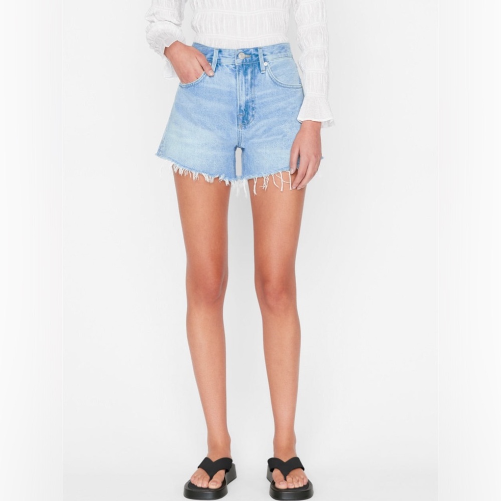 Frame Le Super High Short Jean Shorts Blue Denim Raw Hem Size 30